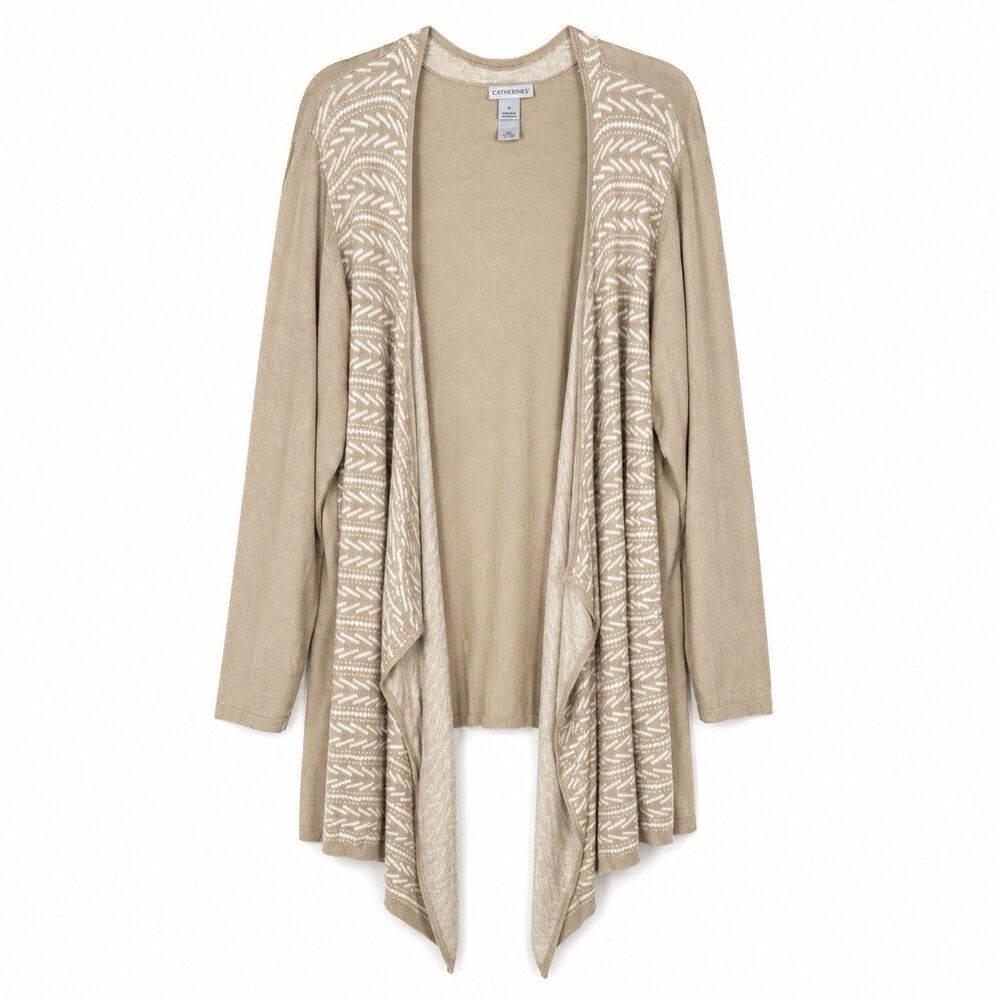 Catherines Womens 4X Beige Waterfall Cardigan Open Front Draped Plus Size Boho